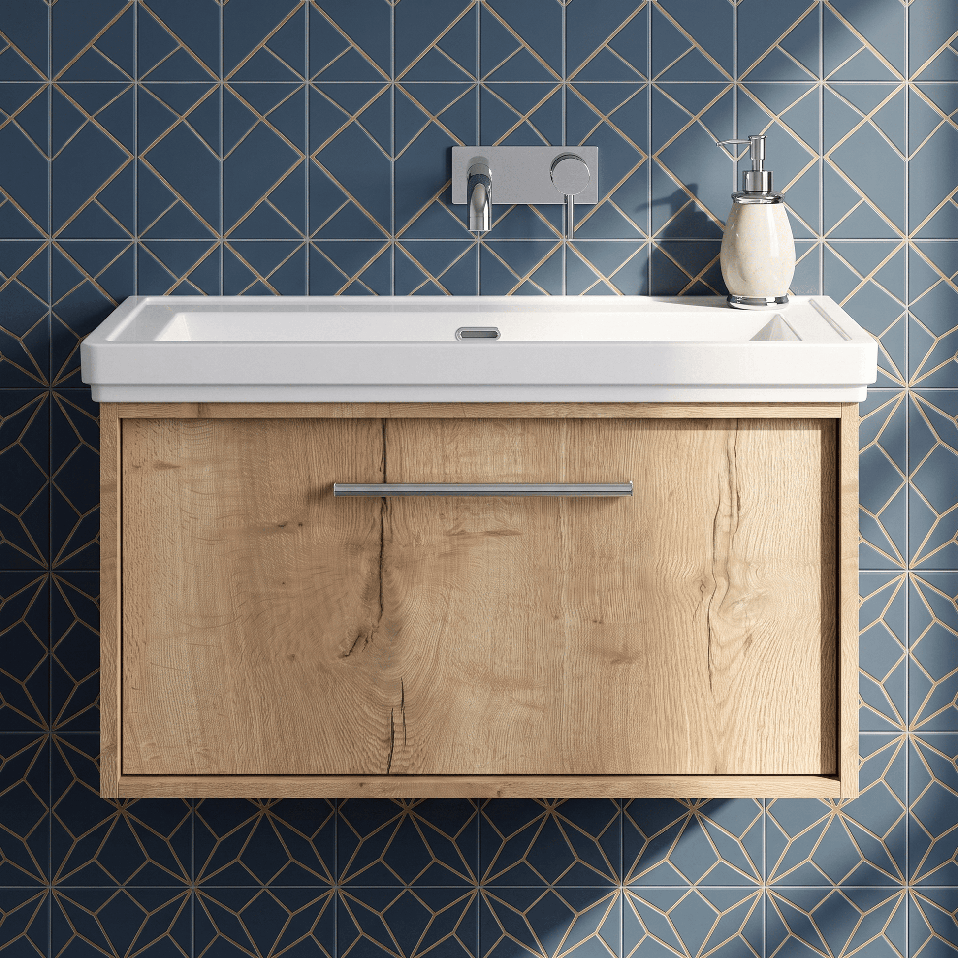 [BFRS1896H] Sturbridge Contemporary Wall Hung 1 Drawer Vanity Unit with Traditional 0 Tap Hole Fireclay Basin - Choice of Size and Colour - Silo