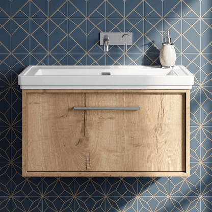 [BFRS1896H] Sturbridge Contemporary Wall Hung 1 Drawer Vanity Unit with Traditional 0 Tap Hole Fireclay Basin - Choice of Size and Colour - Silo