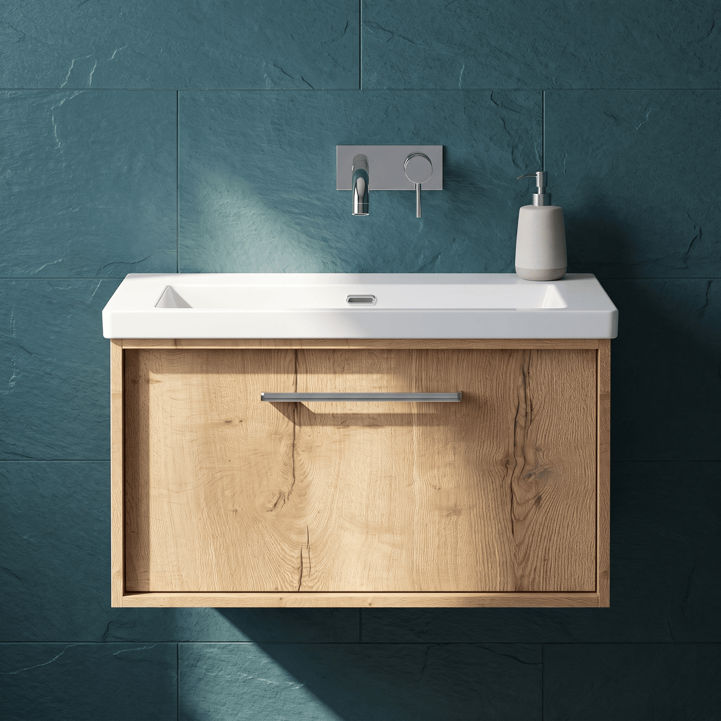 [BFRS1896K] Sturbridge Contemporary Wall Hung 1 Drawer Vanity Unit with 0 Tap Hole Fireclay Basin - Choice of Size and Colour - Silo