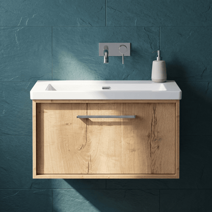 [BFRS1896K] Sturbridge Contemporary Wall Hung 1 Drawer Vanity Unit with 0 Tap Hole Fireclay Basin - Choice of Size and Colour - Silo