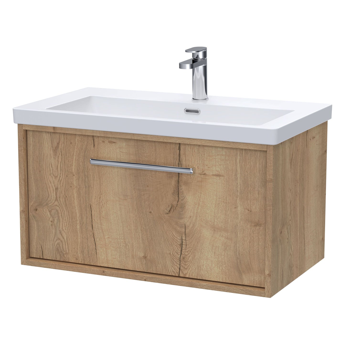 [BFRS1896L] Sturbridge Contemporary Wall Hung 1 Drawer Vanity Unit with 1 Tap Hole Contemporary Fireclay Basin - Choice of Size and Colour - Cutout