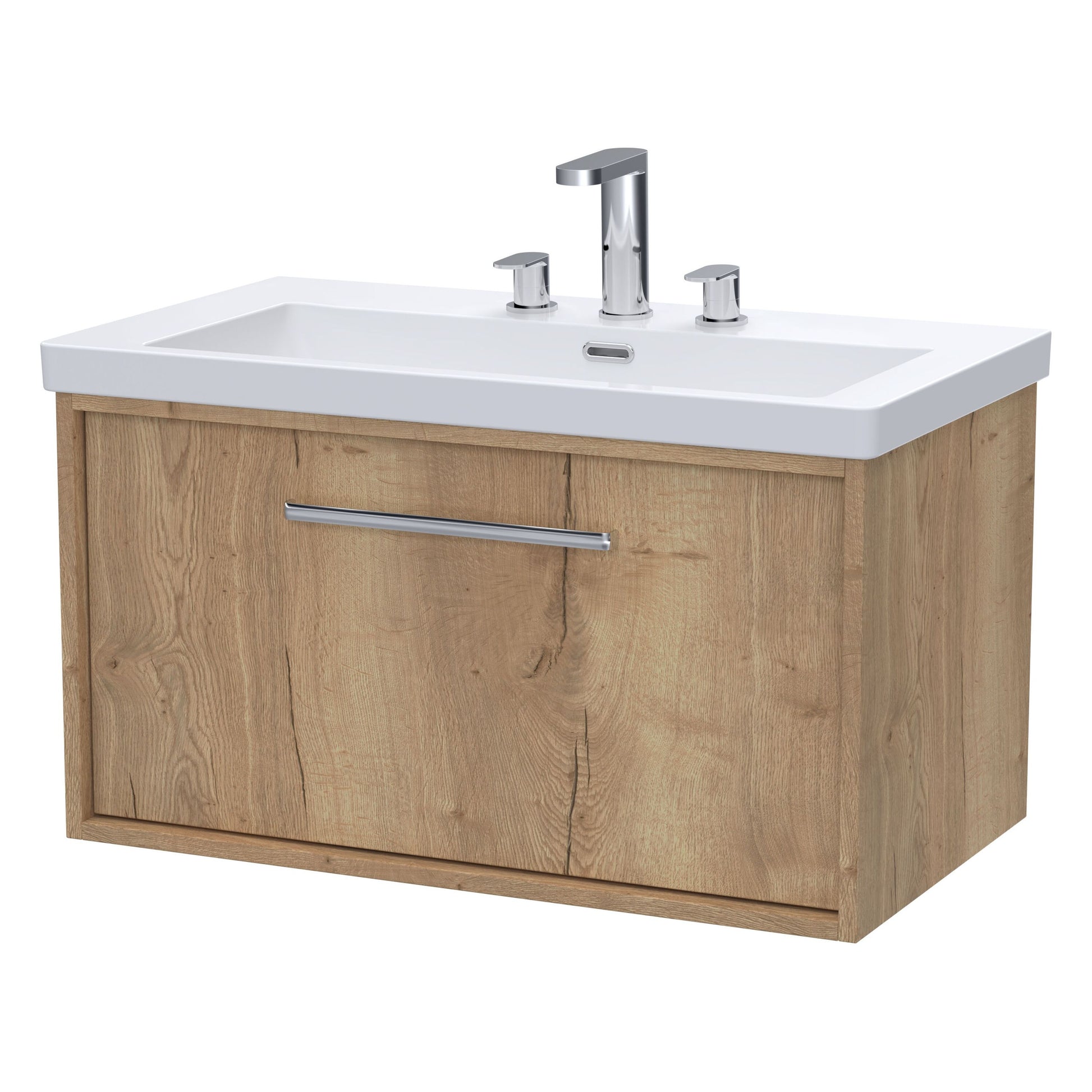 [BFRS1896M] Sturbridge Contemporary Wall Hung 1 Drawer Vanity Unit with 3 Tap Hole Fireclay Basin - Choice of Size and Colour - Cutout