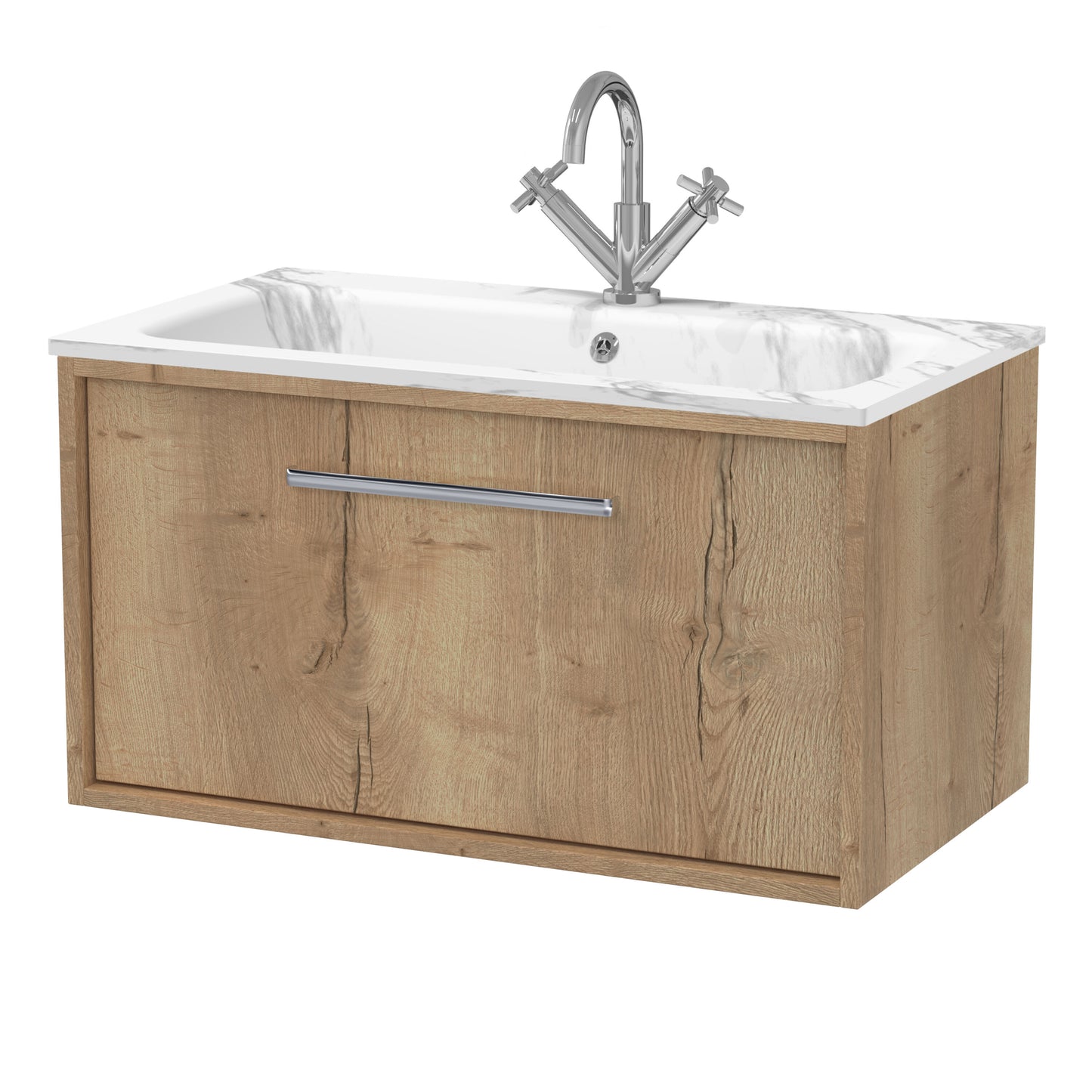[BFRS1896Q] Sturbridge Contemporary Wall Hung 1 Drawer Vanity Unit with Carrera Marble Stone Basin - Choice of Size and Colour - Cutout