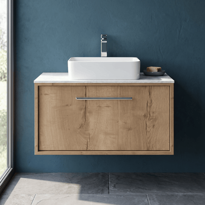 [BFRS1896WMT] Sturbridge Contemporary Wall Hung 1 Drawer Vanity Unit with White Marble Top - Choice of Size and Colour - Silo
