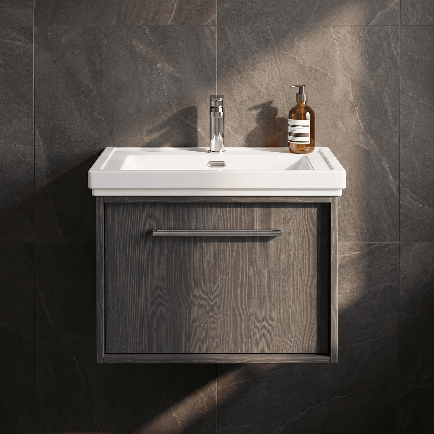 [BFRS2294A] Sturbridge Contemporary Wall Hung 1 Drawer Vanity Unit with Traditional 1 Tap Hole Fireclay Basin - Choice of Size and Colour - Silo