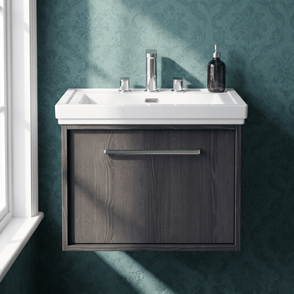 [BFRS2294B] Sturbridge Contemporary Wall Hung 1 Drawer Vanity Unit with Traditional 3 Tap Hole Fireclay Basin - Choice of Size and Colour - Silo