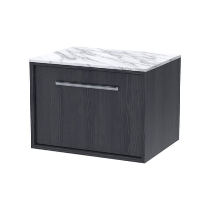 [BFRS2294CMT] Sturbridge Contemporary Wall Hung 1 Drawer Vanity Unit with Carrera Marble Top - Choice of Size and Colour - Cutout