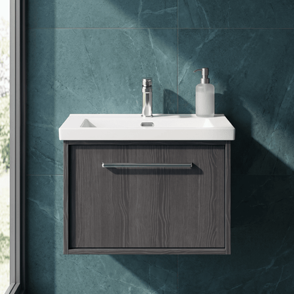 [BFRS2294L] Sturbridge Contemporary Wall Hung 1 Drawer Vanity Unit with 1 Tap Hole Contemporary Fireclay Basin - Choice of Size and Colour - Silo