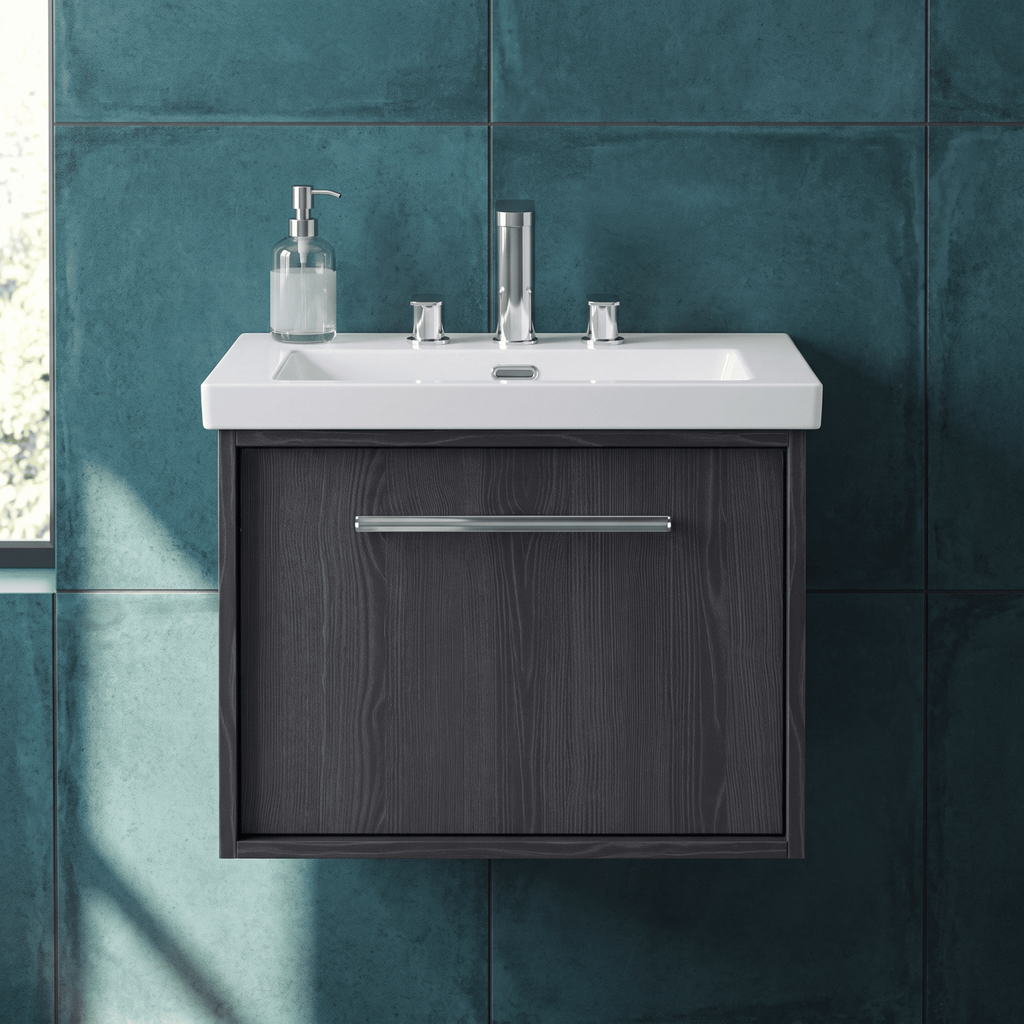 [BFRS2294M] Sturbridge Contemporary Wall Hung 1 Drawer Vanity Unit with 3 Tap Hole Fireclay Basin - Choice of Size and Colour - Silo