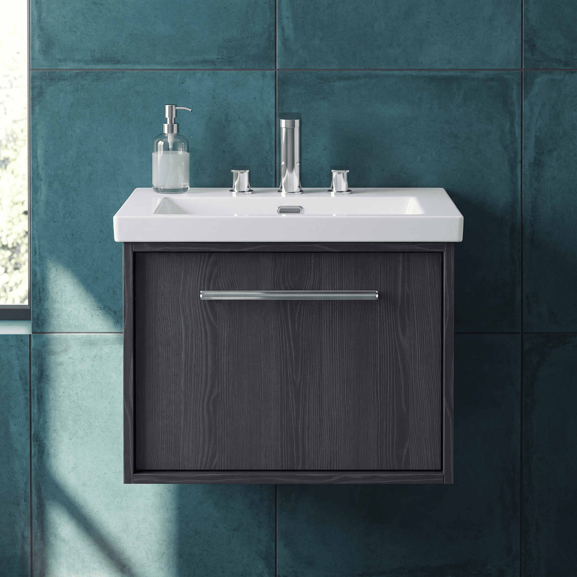 [BFRS2294M] Sturbridge Contemporary Wall Hung 1 Drawer Vanity Unit with 3 Tap Hole Fireclay Basin - Choice of Size and Colour - Silo