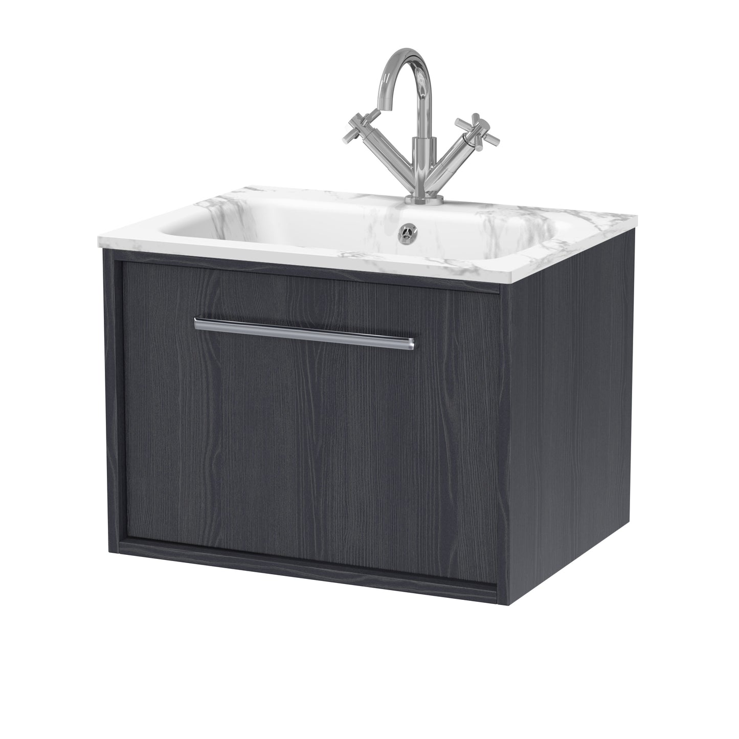 [BFRS2294Q] Sturbridge Contemporary Wall Hung 1 Drawer Vanity Unit with Carrera Marble Stone Basin - Choice of Size and Colour - Cutout