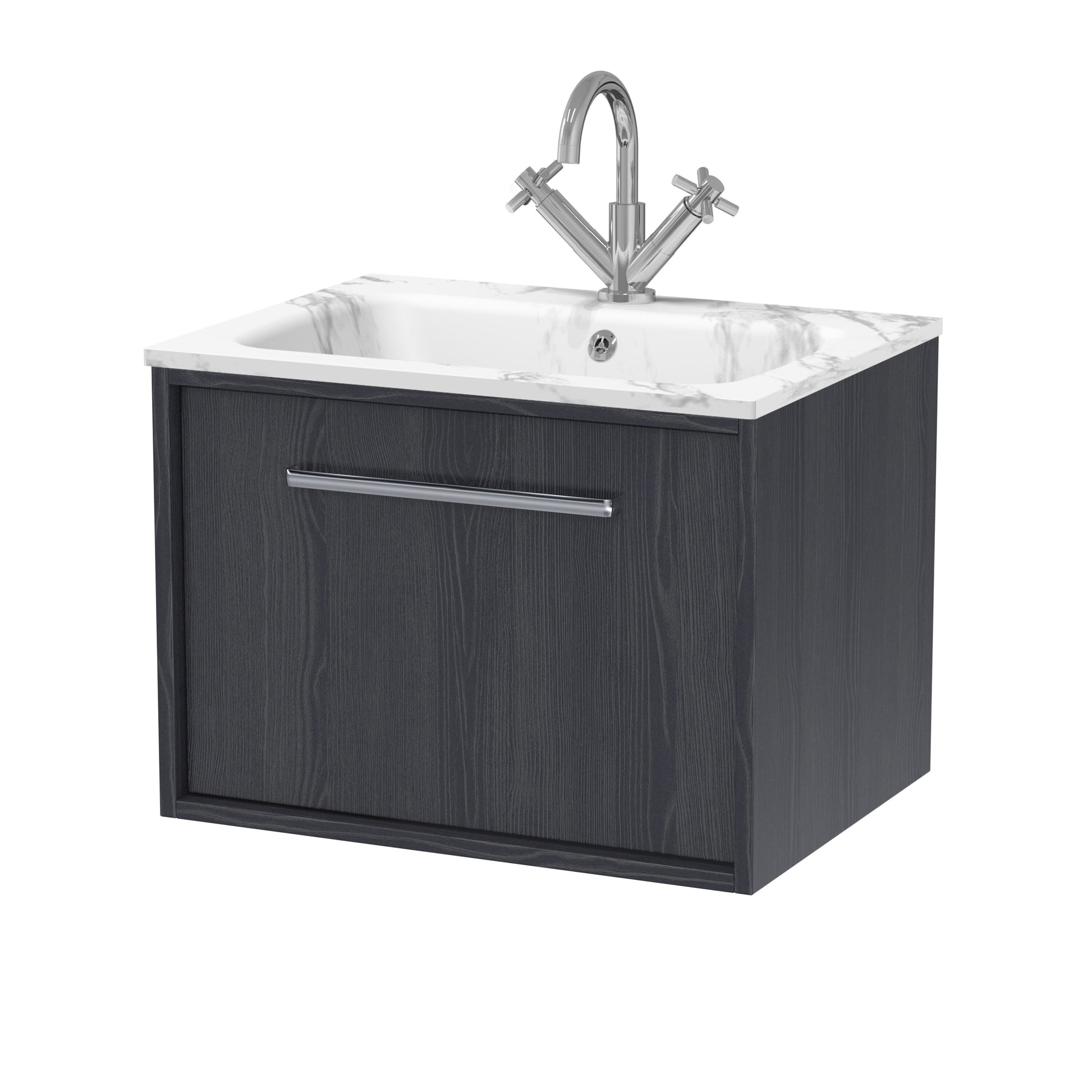 [BFRS2294Q] Sturbridge Contemporary Wall Hung 1 Drawer Vanity Unit with Carrera Marble Stone Basin - Choice of Size and Colour - Cutout