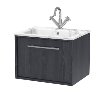 [BFRS2294Q] Sturbridge Contemporary Wall Hung 1 Drawer Vanity Unit with Carrera Marble Stone Basin - Choice of Size and Colour - Cutout