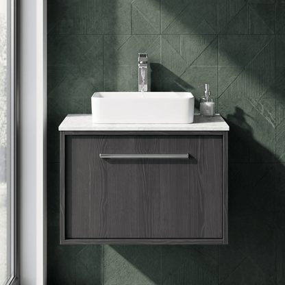 [BFRS2294WMT] Sturbridge Contemporary Wall Hung 1 Drawer Vanity Unit with White Marble Top - Choice of Size and Colour - Silo
