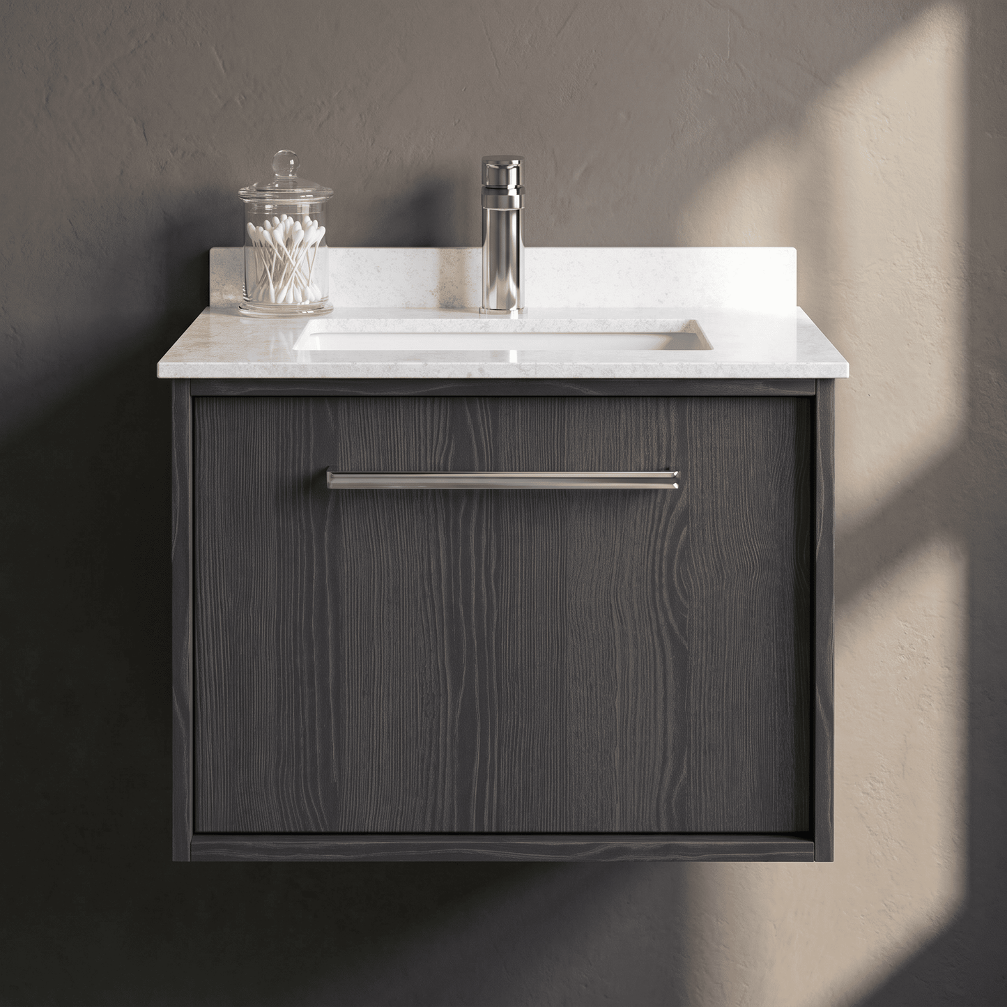 [BFRS2294WS1] Sturbridge Contemporary Wall Hung 1 Drawer Vanity Unit with Marble Top and Basin - Choice of Size and Colour - Silo