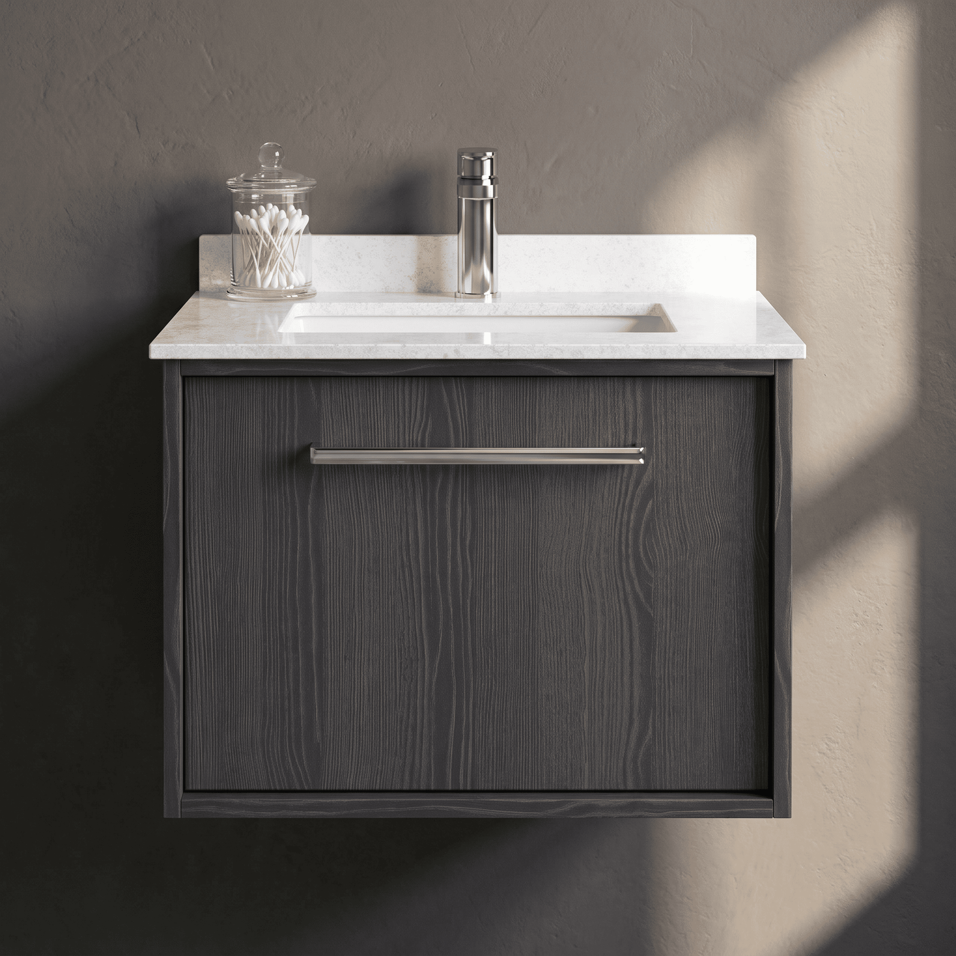 [BFRS2294WS1] Sturbridge Contemporary Wall Hung 1 Drawer Vanity Unit with Marble Top and Basin - Choice of Size and Colour - Silo
