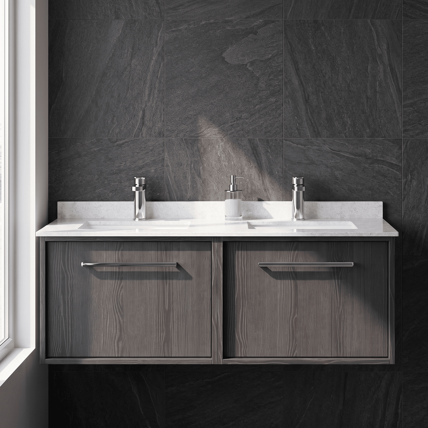 [BFRS2294WS2] Sturbridge Contemporary Wall Hung 2 Drawer 1200mm Vanity Unit with Marble Top and Basin - Choice of Colour - Silo