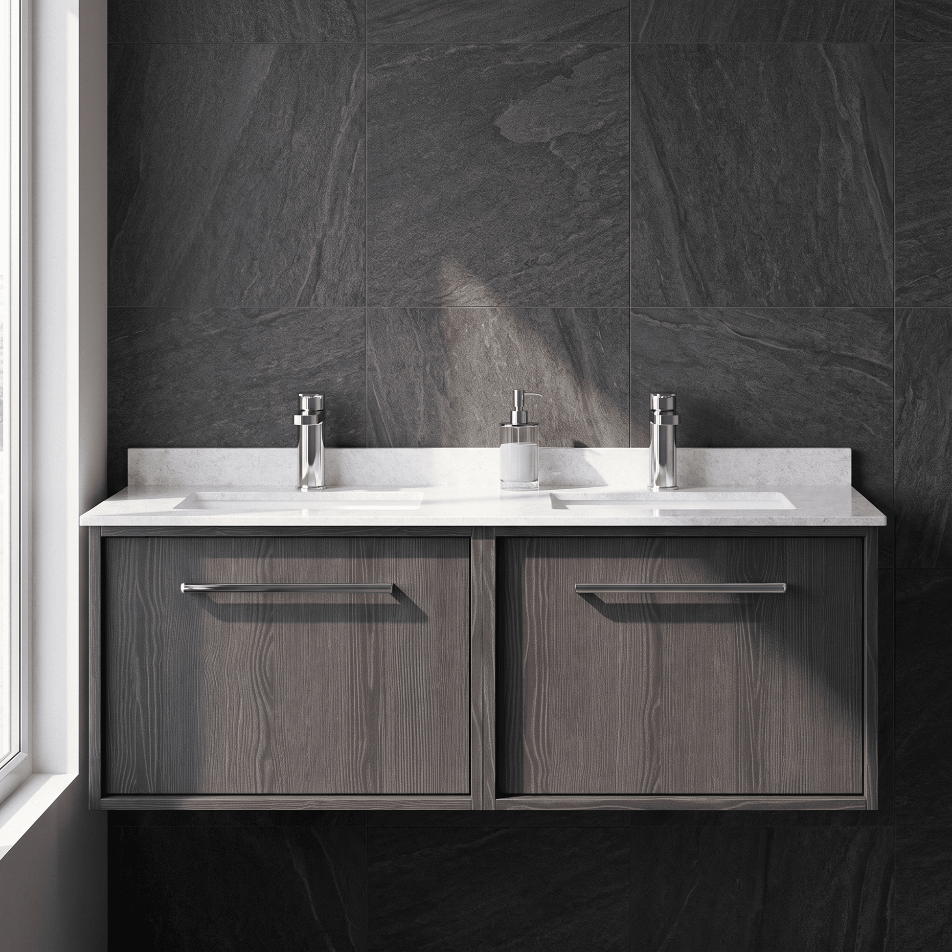 [BFRS2294WS2] Sturbridge Contemporary Wall Hung 2 Drawer 1200mm Vanity Unit with Marble Top and Basin - Choice of Colour - Silo