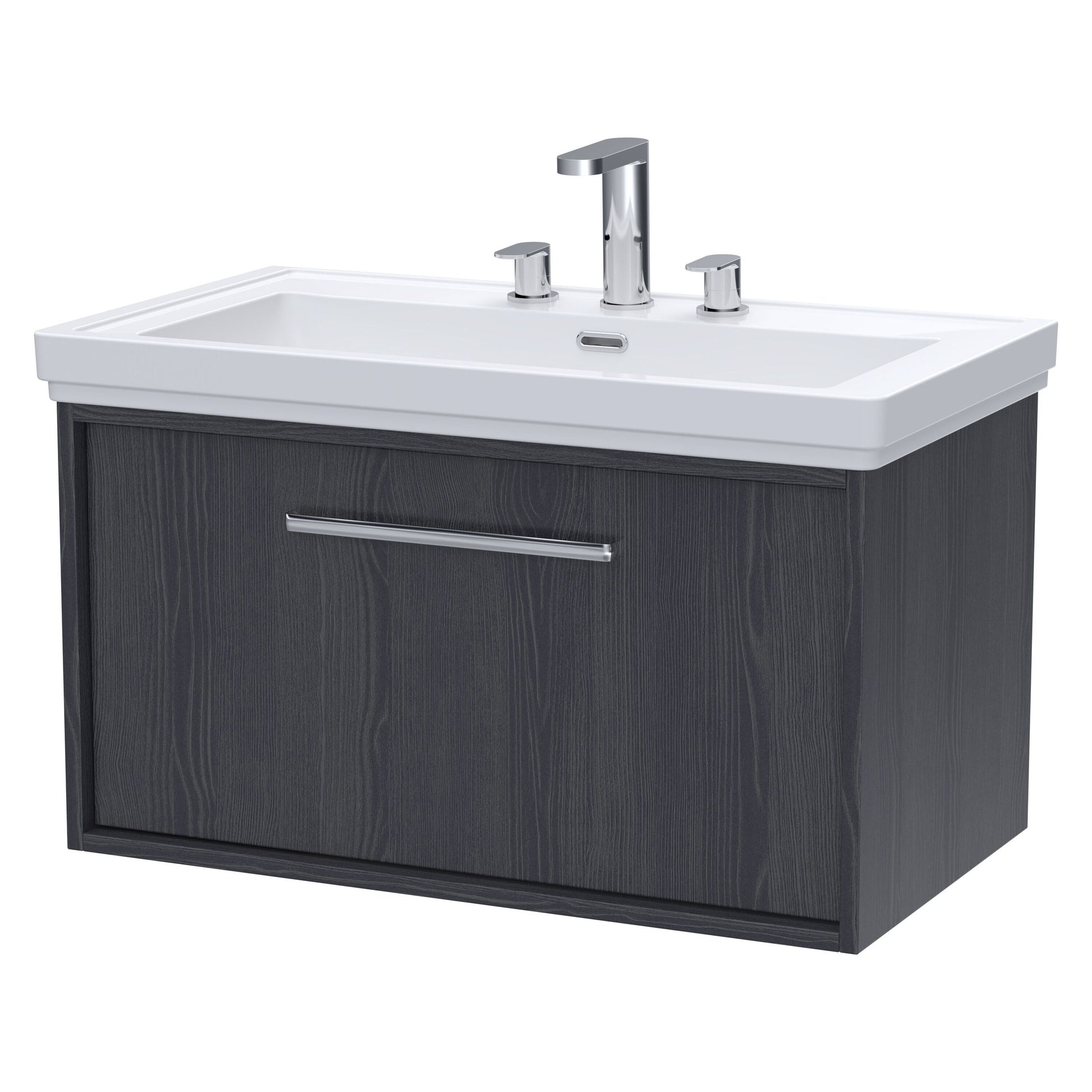 [BFRS2296B] Sturbridge Contemporary Wall Hung 1 Drawer Vanity Unit with Traditional 3 Tap Hole Fireclay Basin - Choice of Size and Colour - Cutout