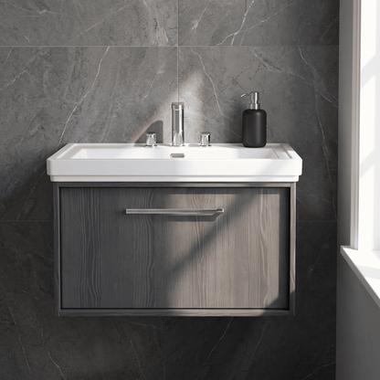 [BFRS2296B] Sturbridge Contemporary Wall Hung 1 Drawer Vanity Unit with Traditional 3 Tap Hole Fireclay Basin - Choice of Size and Colour - Silo