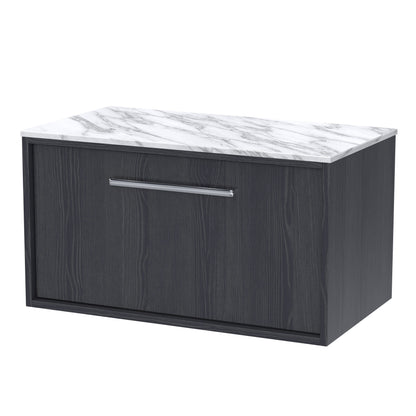 [BFRS2296CMT] Sturbridge Contemporary Wall Hung 1 Drawer Vanity Unit with Carrera Marble Top - Choice of Size and Colour - Cutout