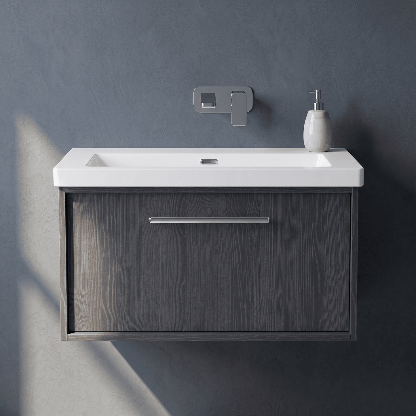 [BFRS2296K] Sturbridge Contemporary Wall Hung 1 Drawer Vanity Unit with 0 Tap Hole Fireclay Basin - Choice of Size and Colour - Silo