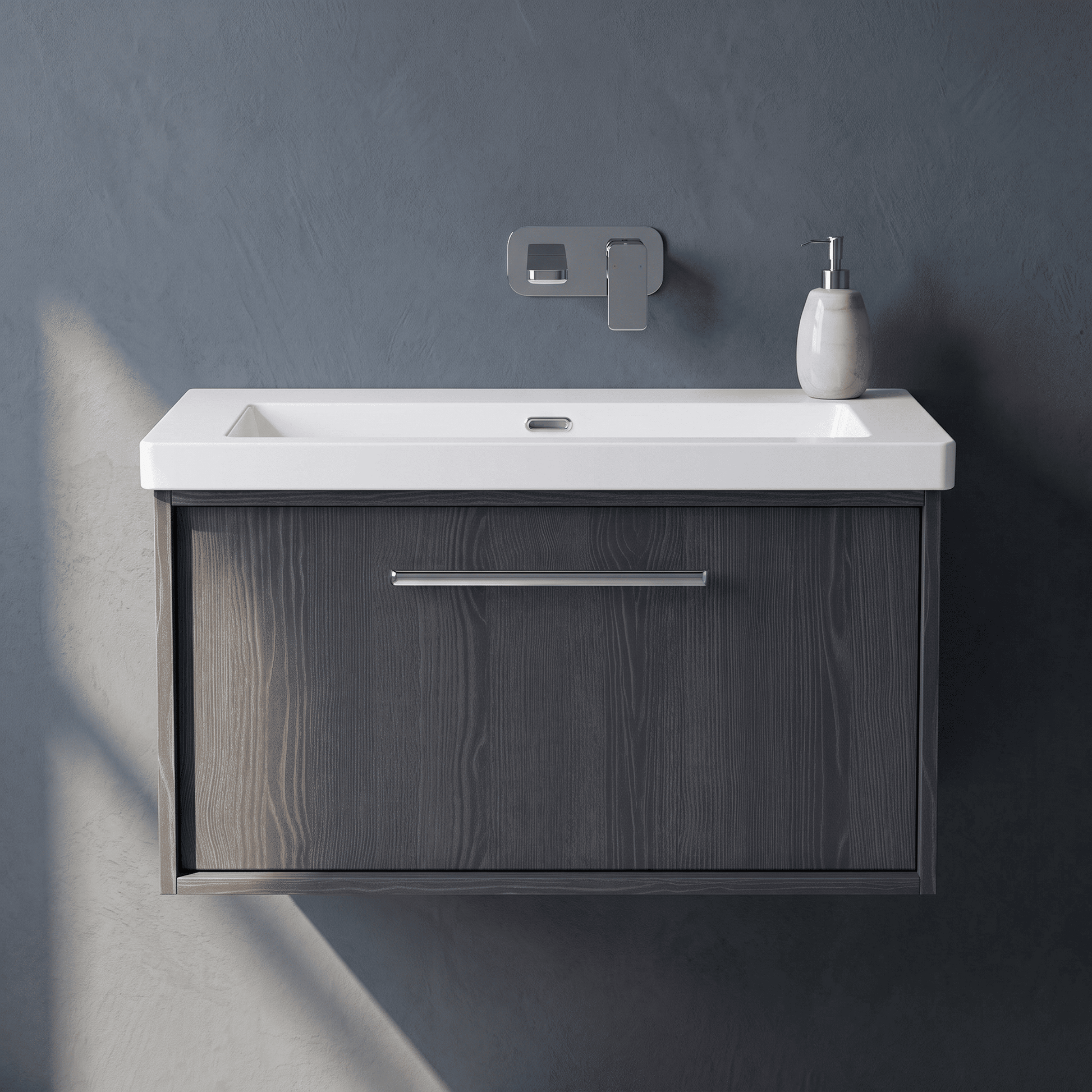[BFRS2296K] Sturbridge Contemporary Wall Hung 1 Drawer Vanity Unit with 0 Tap Hole Fireclay Basin - Choice of Size and Colour - Silo