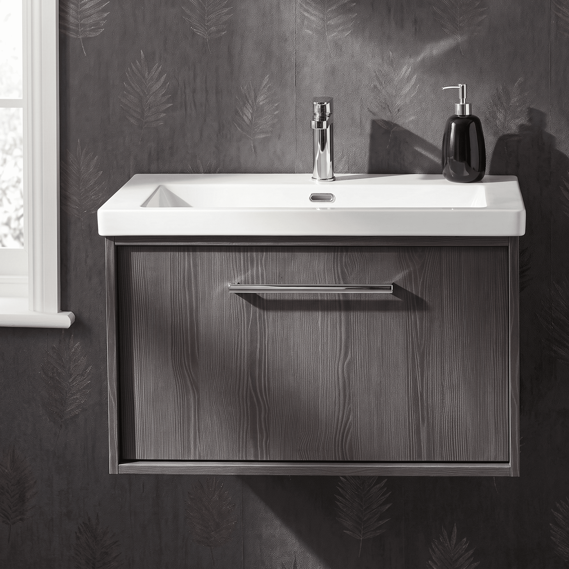 [BFRS2296L] Sturbridge Contemporary Wall Hung 1 Drawer Vanity Unit with 1 Tap Hole Contemporary Fireclay Basin - Choice of Size and Colour - Silo
