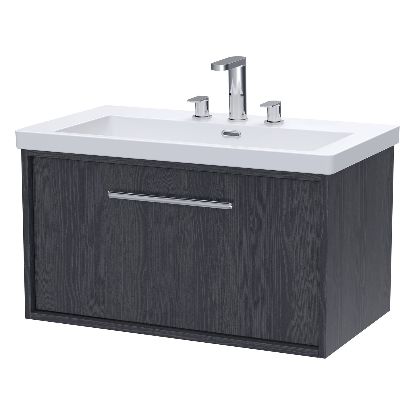 [BFRS2296M] Sturbridge Contemporary Wall Hung 1 Drawer Vanity Unit with 3 Tap Hole Fireclay Basin - Choice of Size and Colour - Cutout