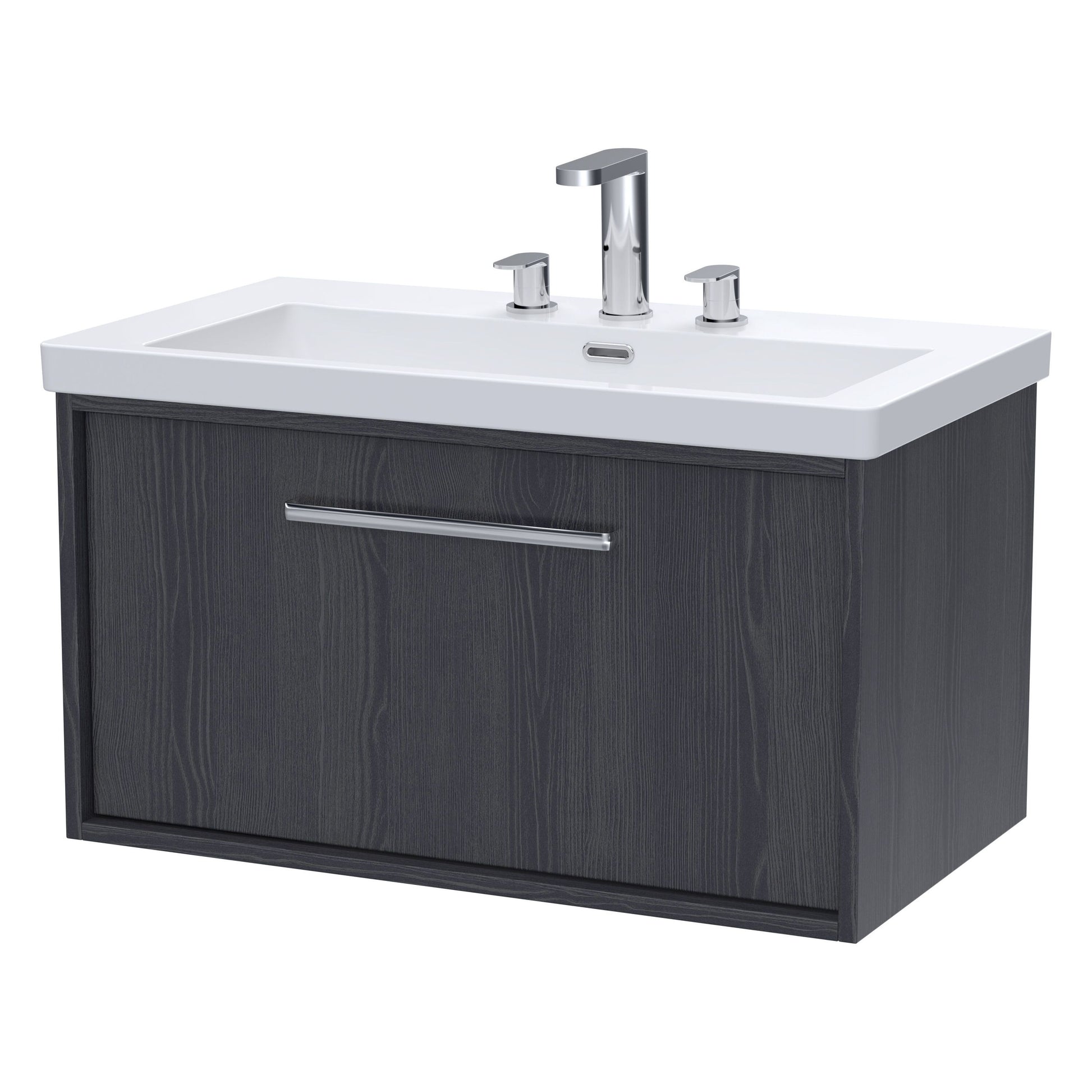 [BFRS2296M] Sturbridge Contemporary Wall Hung 1 Drawer Vanity Unit with 3 Tap Hole Fireclay Basin - Choice of Size and Colour - Cutout