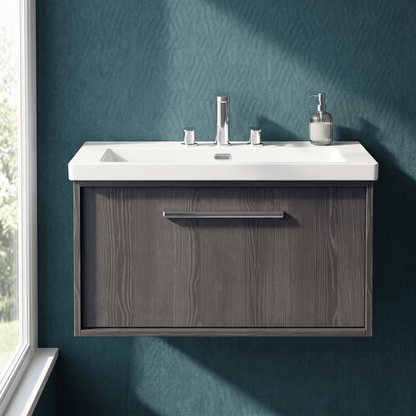 [BFRS2296M] Sturbridge Contemporary Wall Hung 1 Drawer Vanity Unit with 3 Tap Hole Fireclay Basin - Choice of Size and Colour - Silo