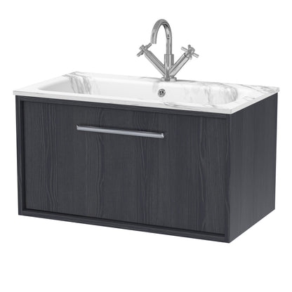 [BFRS2296Q] Sturbridge Contemporary Wall Hung 1 Drawer Vanity Unit with Carrera Marble Stone Basin - Choice of Size and Colour - Cutout