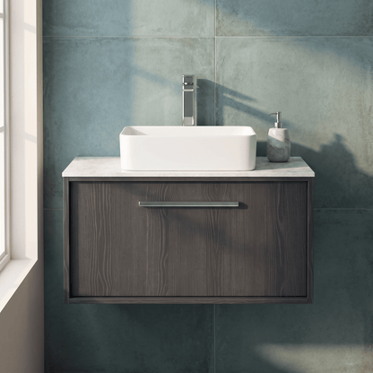 [BFRS2296WMT] Sturbridge Contemporary Wall Hung 1 Drawer Vanity Unit with White Marble Top - Choice of Size and Colour - Silo