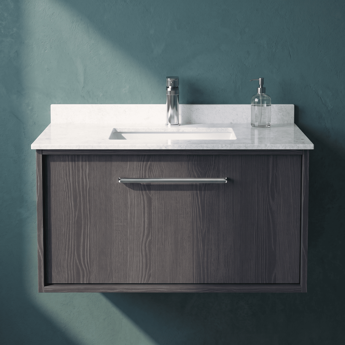 [BFRS2296WS1] Sturbridge Contemporary Wall Hung 1 Drawer Vanity Unit with Marble Top and Basin - Choice of Size and Colour - Silo
