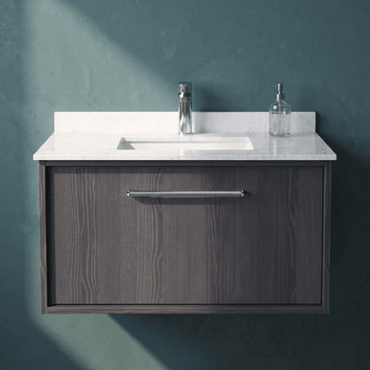 [BFRS2296WS1] Sturbridge Contemporary Wall Hung 1 Drawer Vanity Unit with Marble Top and Basin - Choice of Size and Colour - Silo