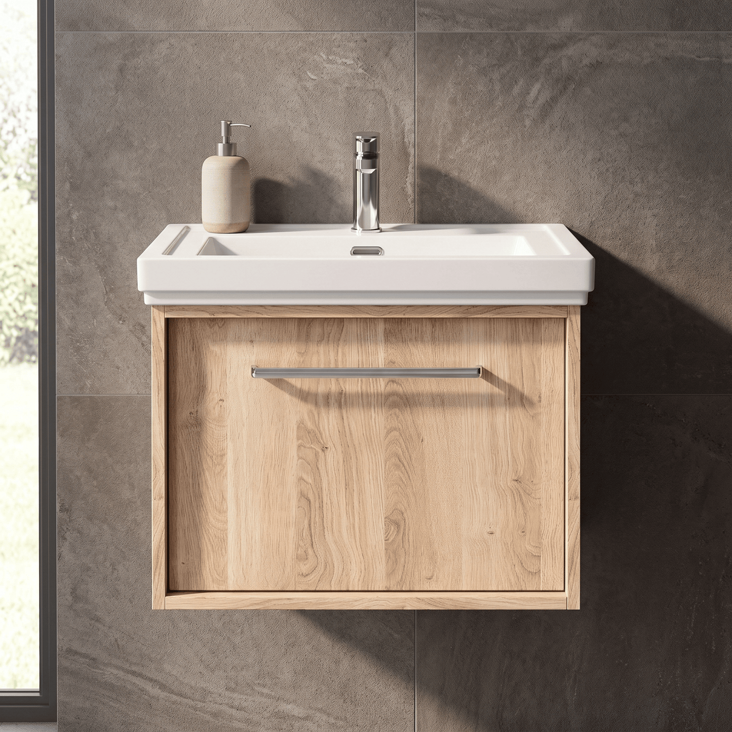 [BFRS3094A] Sturbridge Contemporary Wall Hung 1 Drawer Vanity Unit with Traditional 1 Tap Hole Fireclay Basin - Choice of Size and Colour - Silo