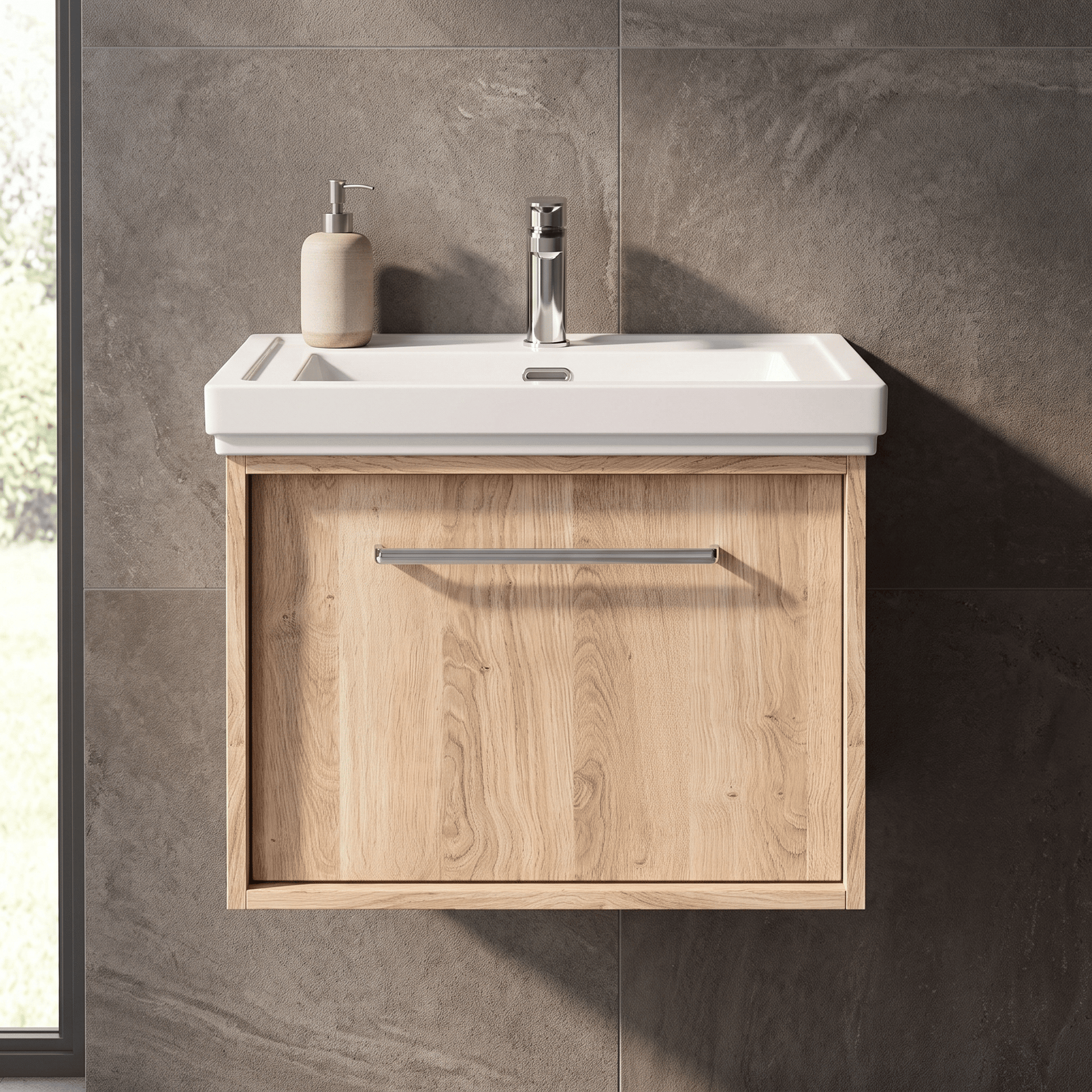 [BFRS3094A] Sturbridge Contemporary Wall Hung 1 Drawer Vanity Unit with Traditional 1 Tap Hole Fireclay Basin - Choice of Size and Colour - Silo