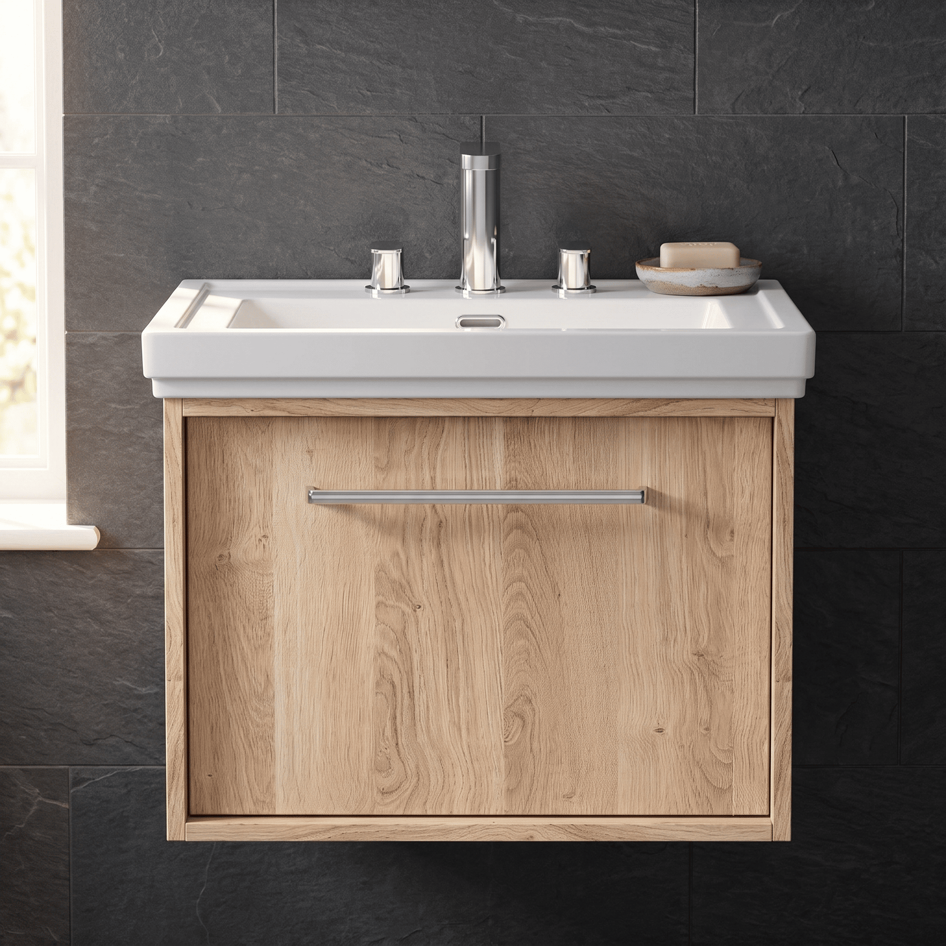 [BFRS3094B] Sturbridge Contemporary Wall Hung 1 Drawer Vanity Unit with Traditional 3 Tap Hole Fireclay Basin - Choice of Size and Colour - Silo