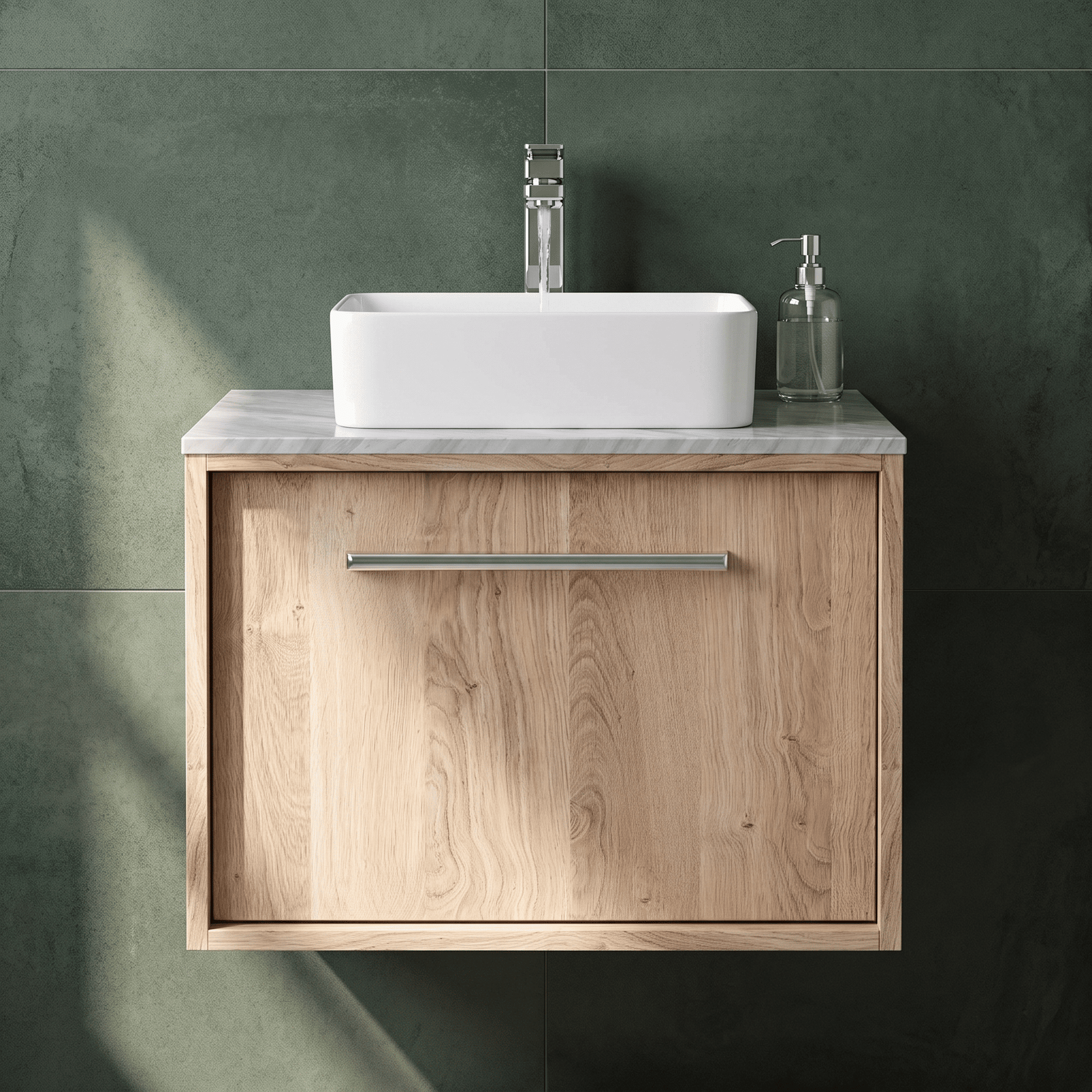 [BFRS3094GMT] Sturbridge Contemporary Wall Hung 1 Drawer Vanity Unit with Grey Marble Top - Choice of Size and Colour - Silo