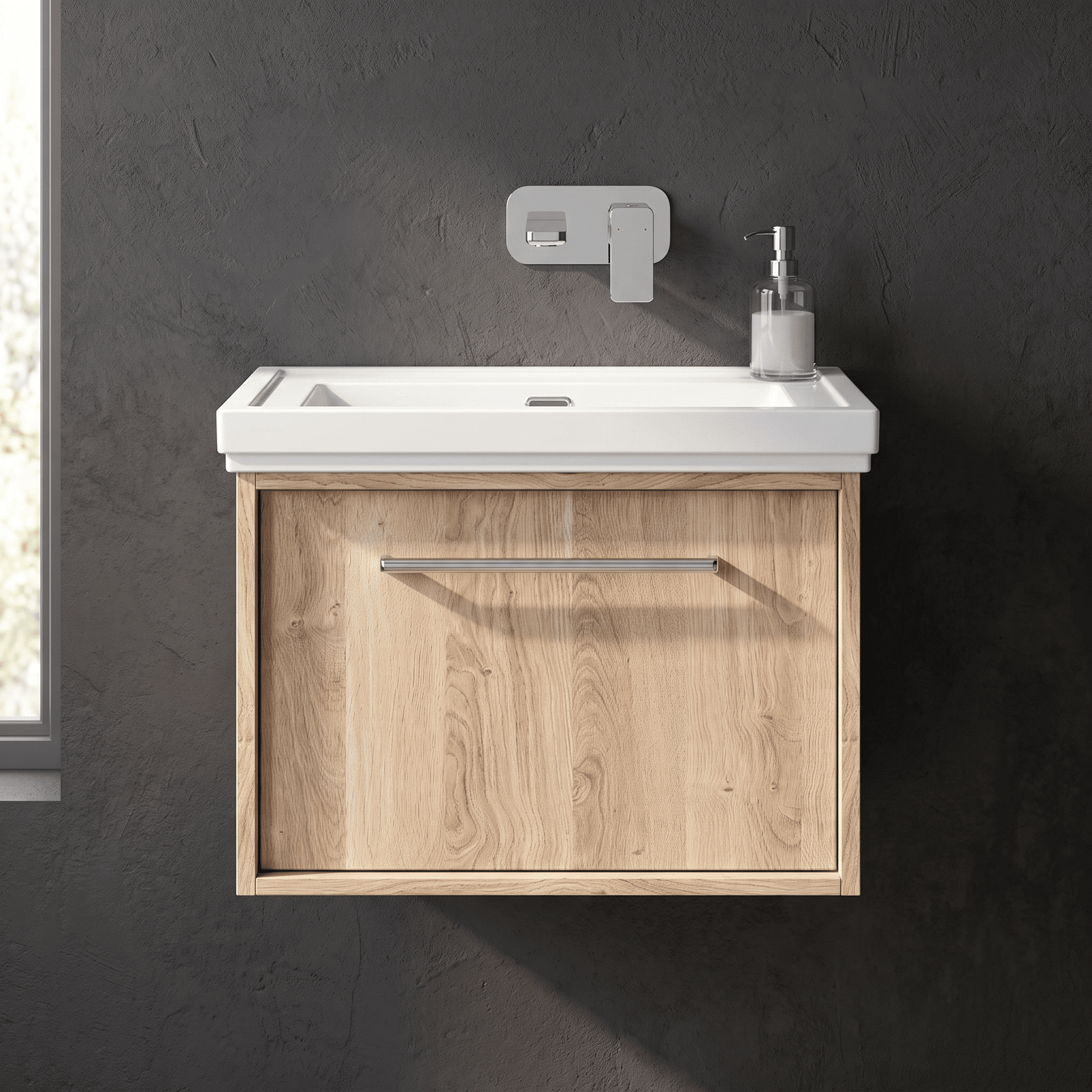[BFRS3094H] Sturbridge Contemporary Wall Hung 1 Drawer Vanity Unit with Traditional 0 Tap Hole Fireclay Basin - Choice of Size and Colour - Silo