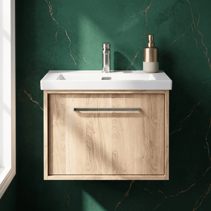 [BFRS3094L] Sturbridge Contemporary Wall Hung 1 Drawer Vanity Unit with 1 Tap Hole Contemporary Fireclay Basin - Choice of Size and Colour - Silo