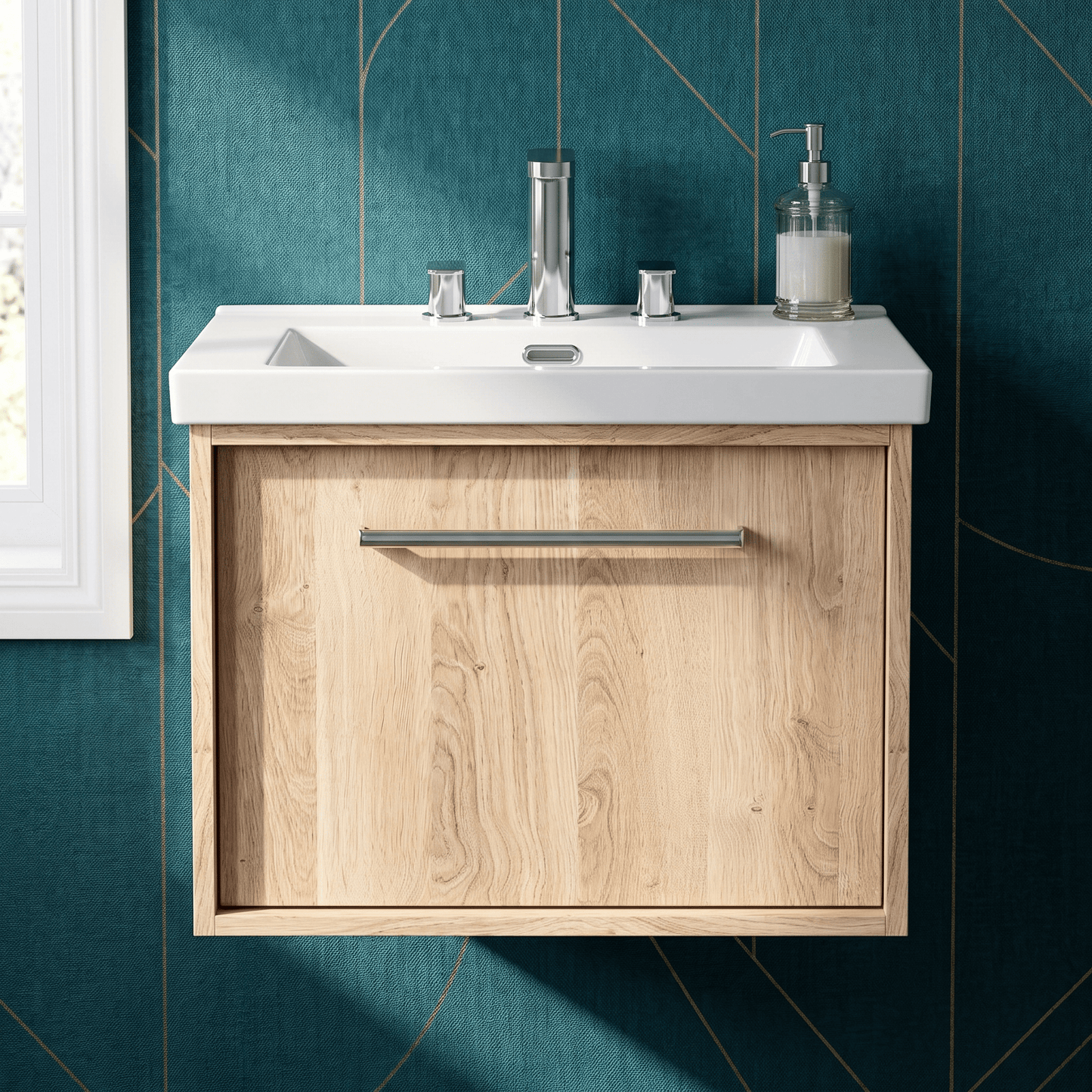[BFRS3094M] Sturbridge Contemporary Wall Hung 1 Drawer Vanity Unit with 3 Tap Hole Fireclay Basin - Choice of Size and Colour - Silo