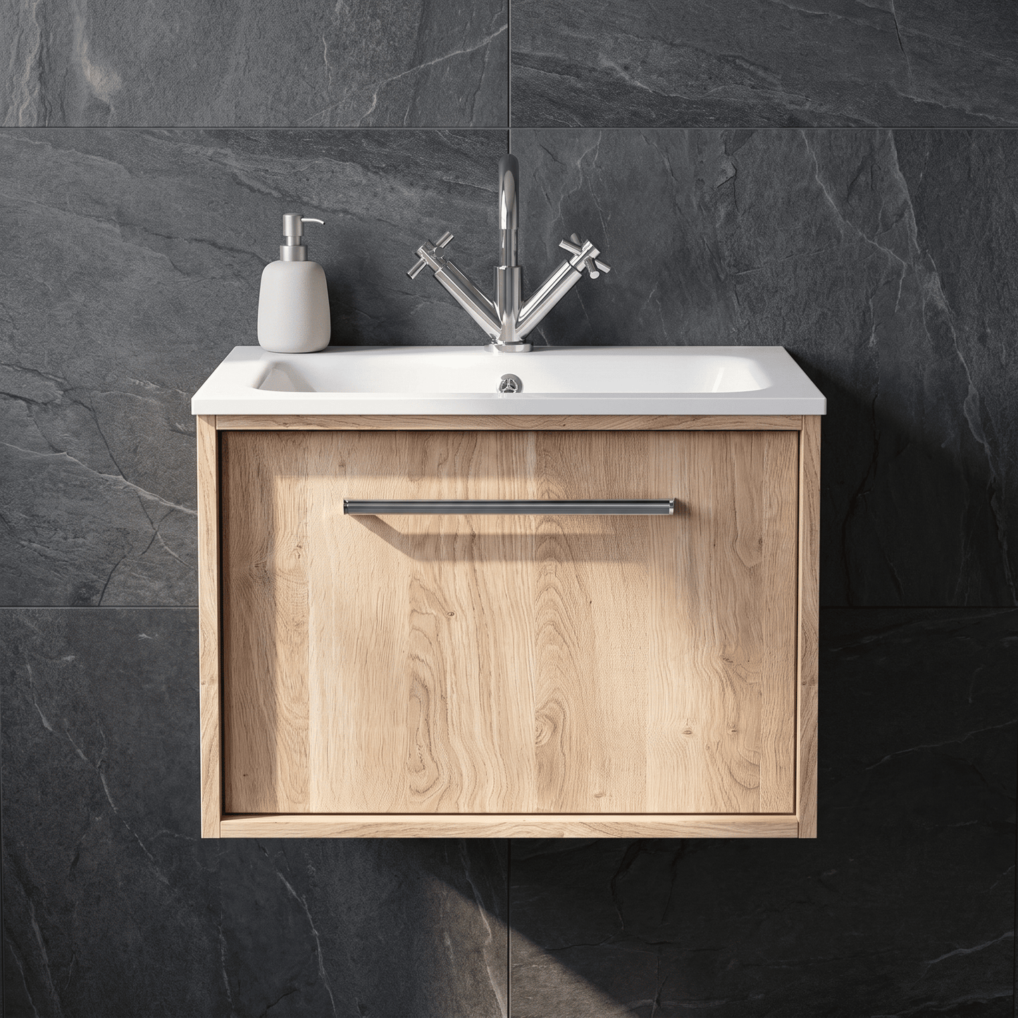 [BFRS3094P] Sturbridge Contemporary Wall Hung 1 Drawer Vanity Unit with Stone Basin - Choice of Size and Colour - Silo