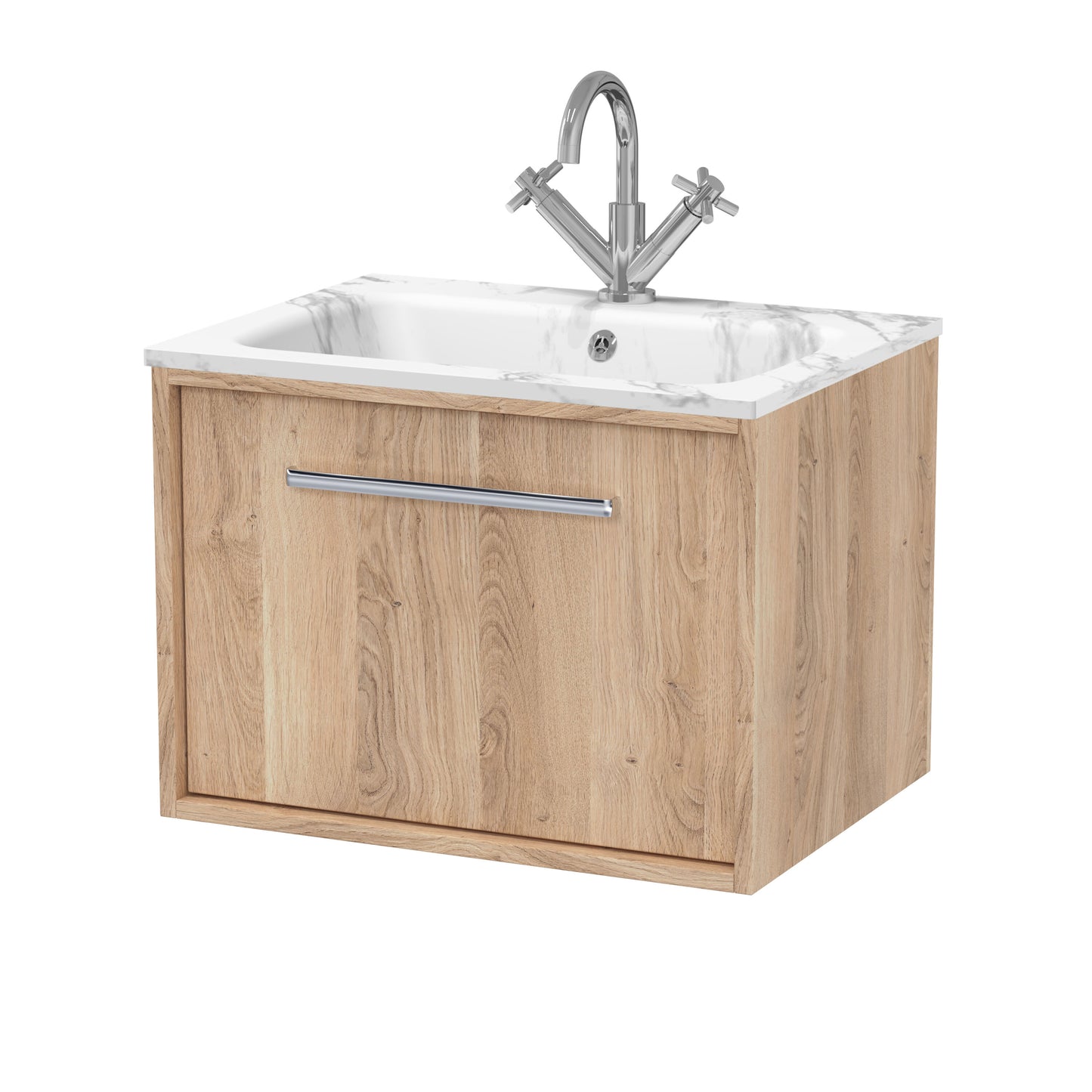 [BFRS3094Q] Sturbridge Contemporary Wall Hung 1 Drawer Vanity Unit with Carrera Marble Stone Basin - Choice of Size and Colour - Cutout