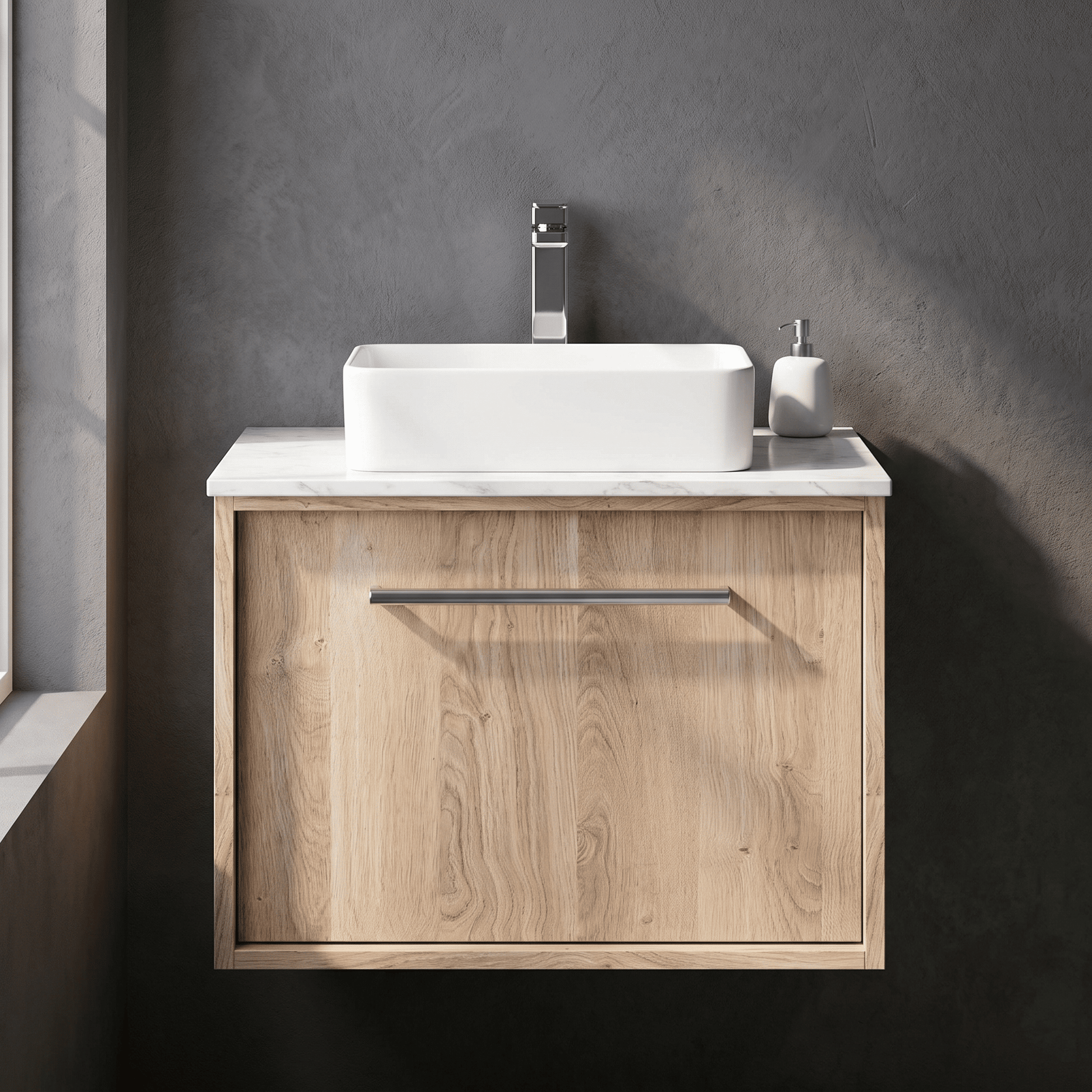 [BFRS3094WMT] Sturbridge Contemporary Wall Hung 1 Drawer Vanity Unit with White Marble Top - Choice of Size and Colour - Silo