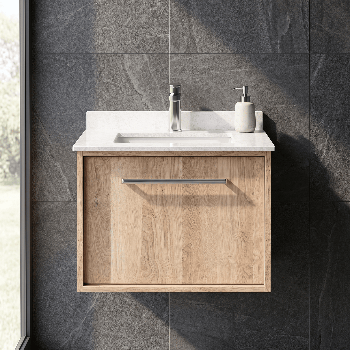 [BFRS3094WS1] Sturbridge Contemporary Wall Hung 1 Drawer Vanity Unit with Marble Top and Basin - Choice of Size and Colour - Silo