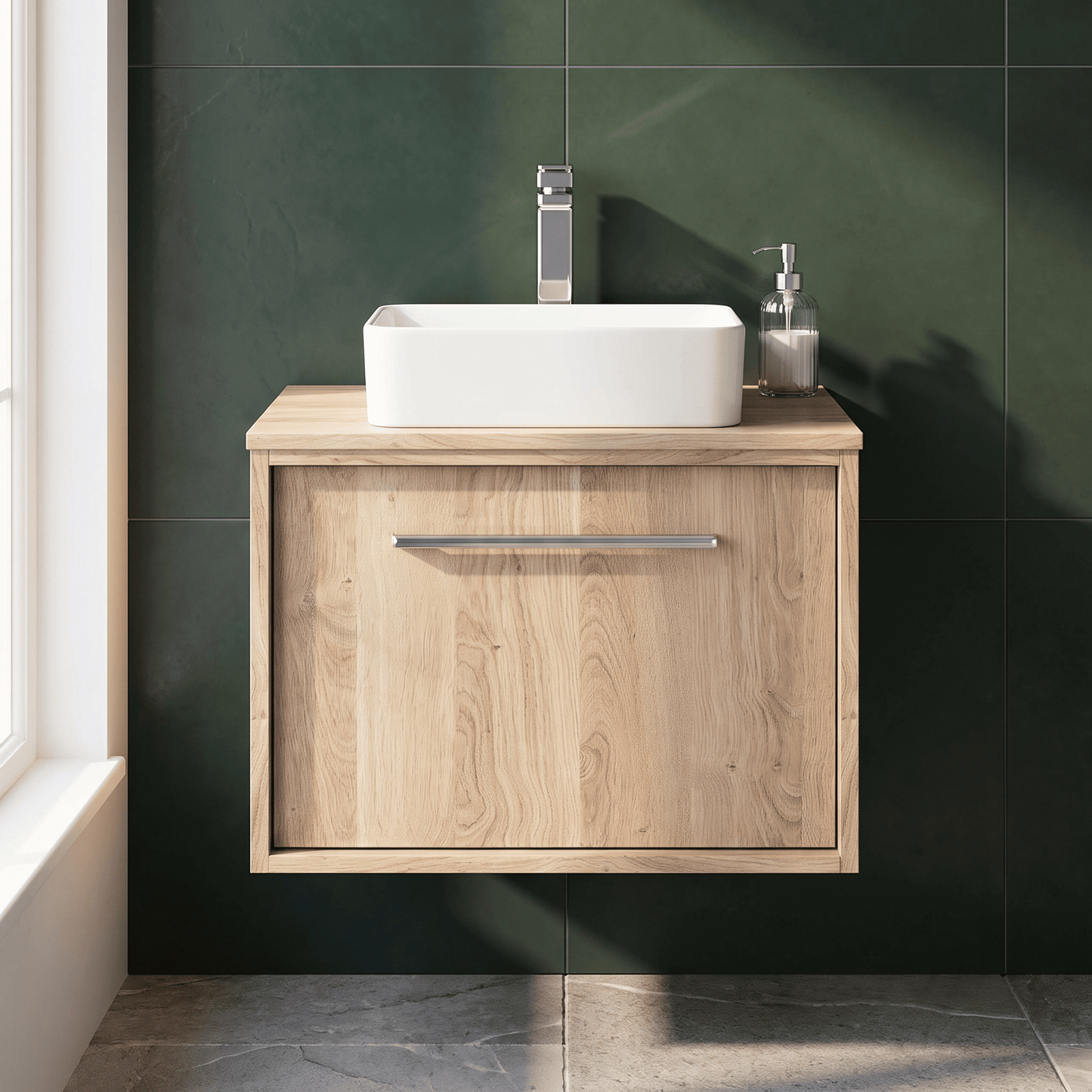 [BFRS3094W] Sturbridge Contemporary Wall Hung 1 Drawer Vanity Unit with Laminate Worktop - Choice of Size and Colour - Silo