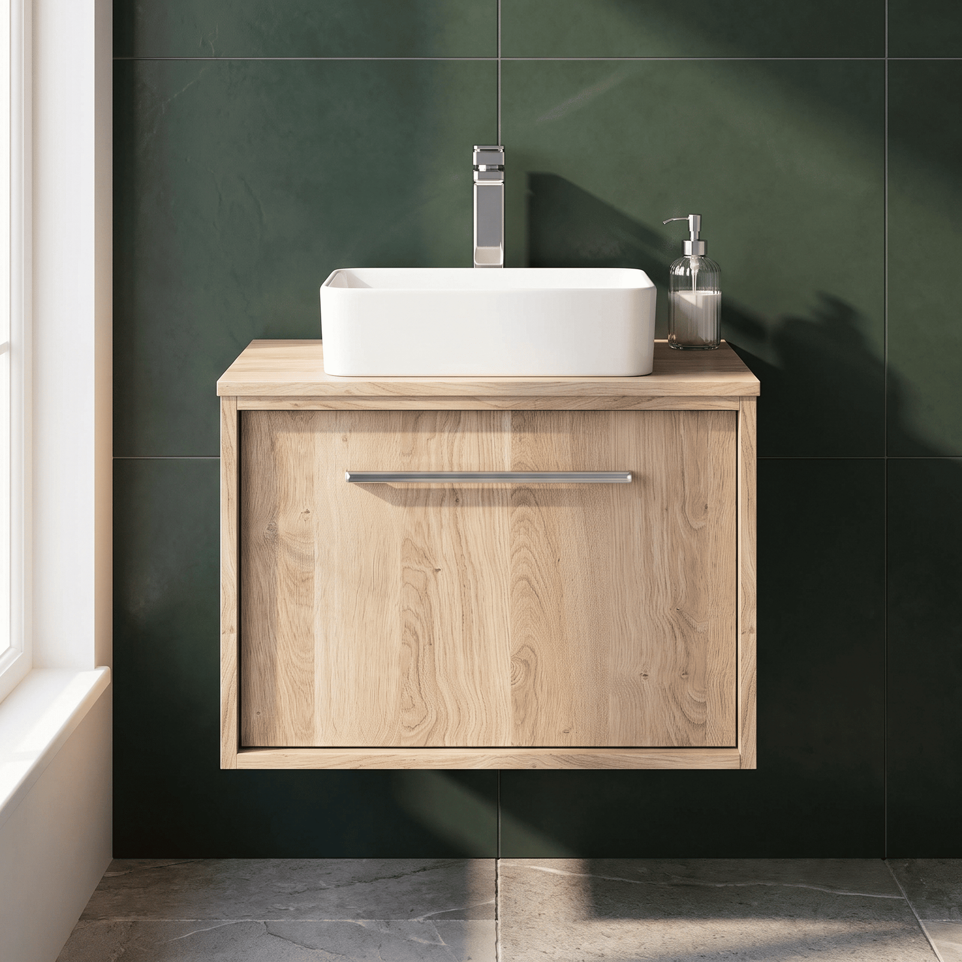 [BFRS3094W] Sturbridge Contemporary Wall Hung 1 Drawer Vanity Unit with Laminate Worktop - Choice of Size and Colour - Silo