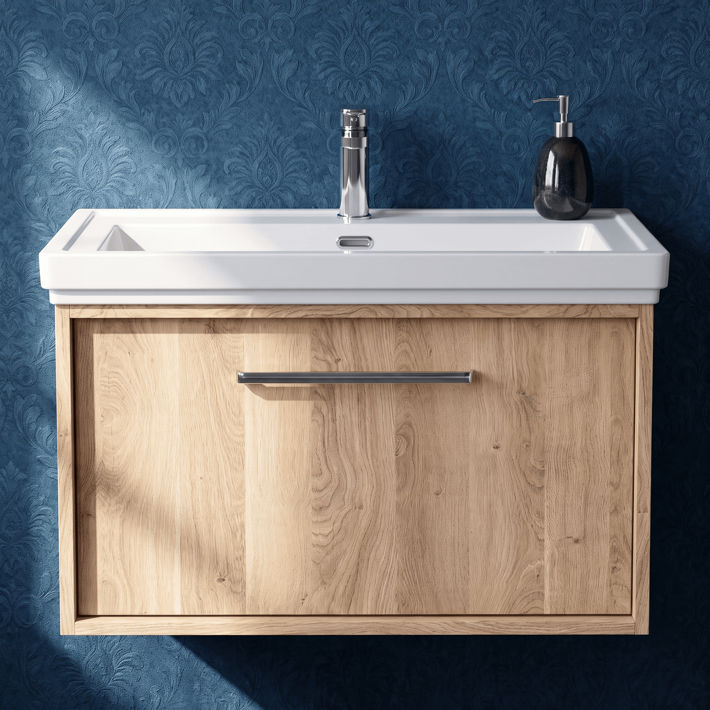 [BFRS3096A] Sturbridge Contemporary Wall Hung 1 Drawer Vanity Unit with Traditional 1 Tap Hole Fireclay Basin - Choice of Size and Colour - Silo