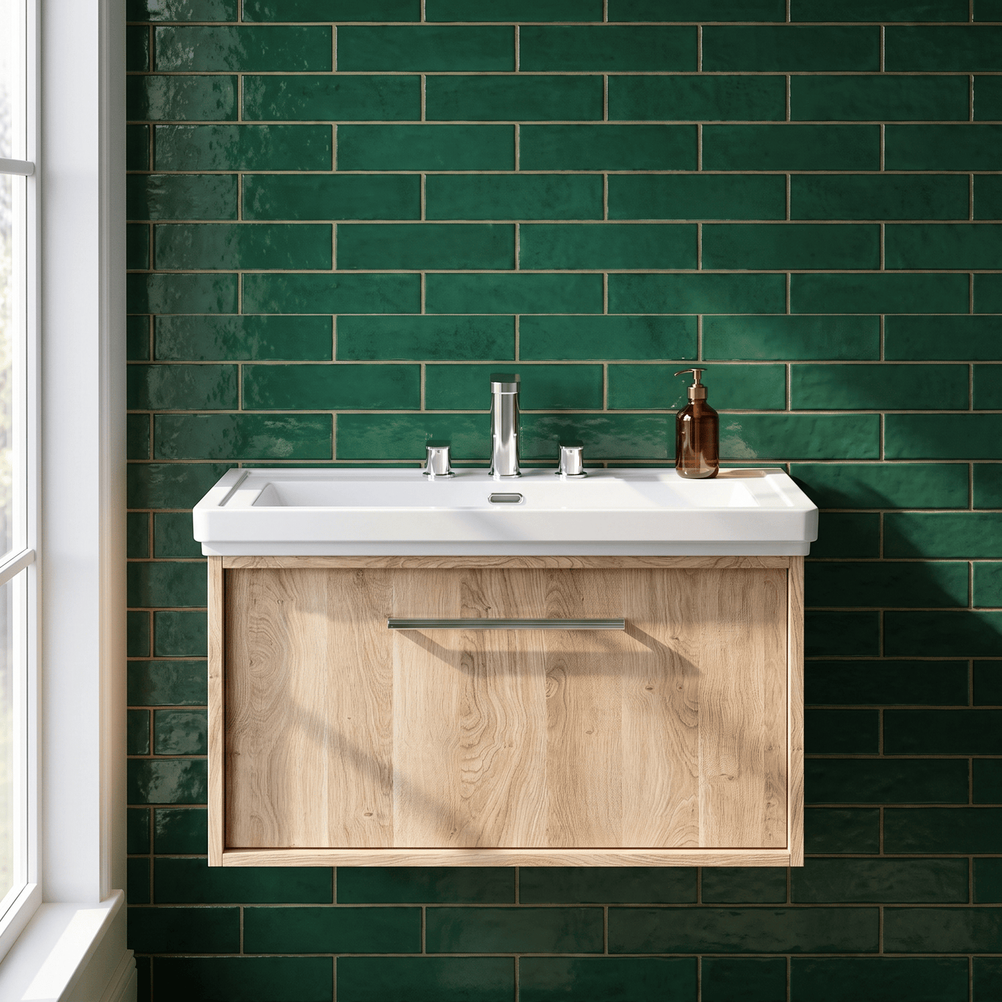 [BFRS3096B] Sturbridge Contemporary Wall Hung 1 Drawer Vanity Unit with Traditional 3 Tap Hole Fireclay Basin - Choice of Size and Colour - Silo
